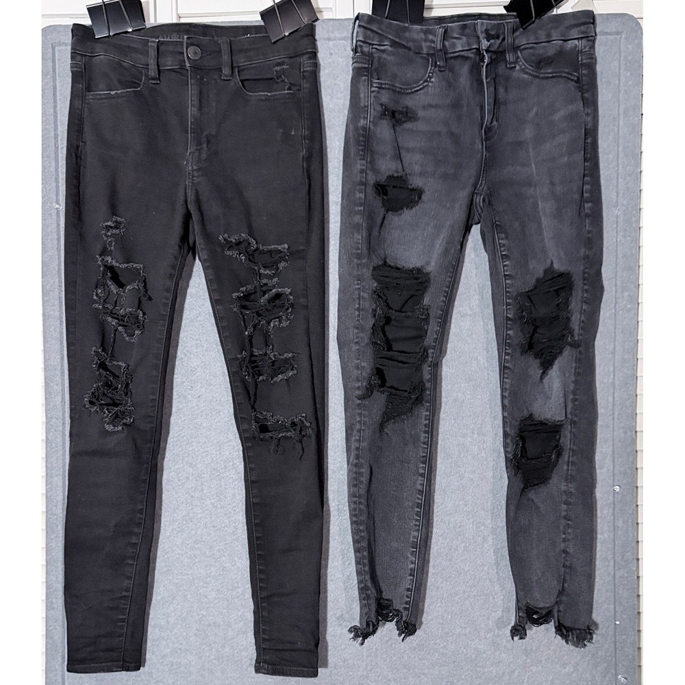 American Eagle Distressed Black Skinny Jeans Bundle Size 6 Regular Grunge Edgy